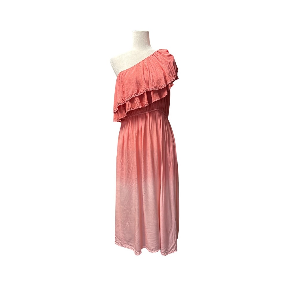 April Cornell One Shoulder Ruffle Maxi Dress Large Dusty Rose Boho Romantic